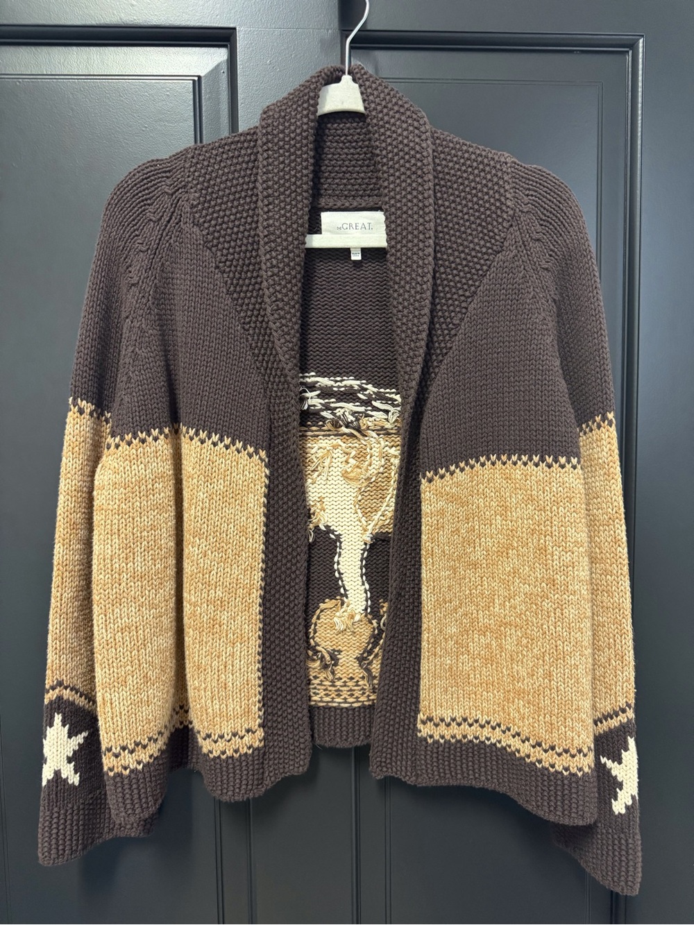 RARE 2020 THE GREAT Cowgirl Cardigan Sweater Russet Brown Size 1 Coveted HTF - Picture 6 of 15